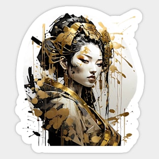 Geisha with black and gold ornaments Sticker